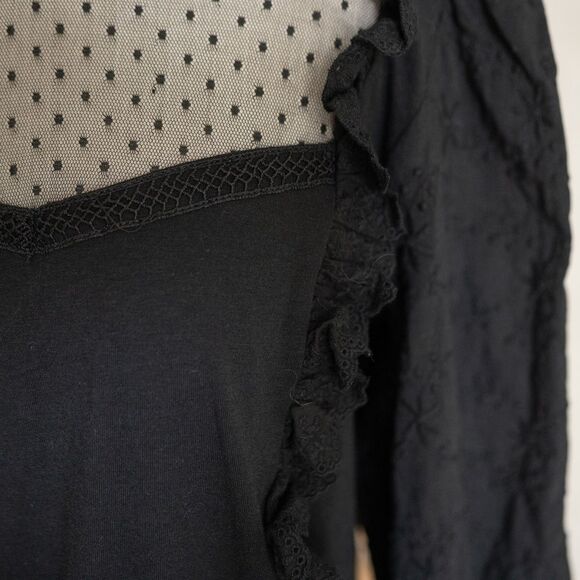 MARC New York Black Eyelet Lace Long Sleeve Shirt‎ size S - Picture 7 of 13